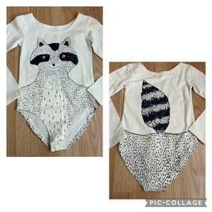 Noe and Zoe Berlin Cream Raccoon Bodysuit Leotard Long Sleeve Cotton 4 yr NWT